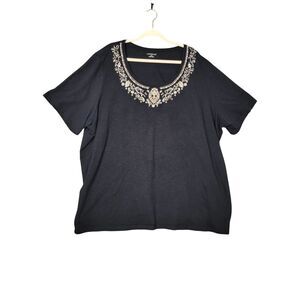 CATHERINES 1092610 Black Embroidered Short Sleeve Top SIZE 4X 30W-32W